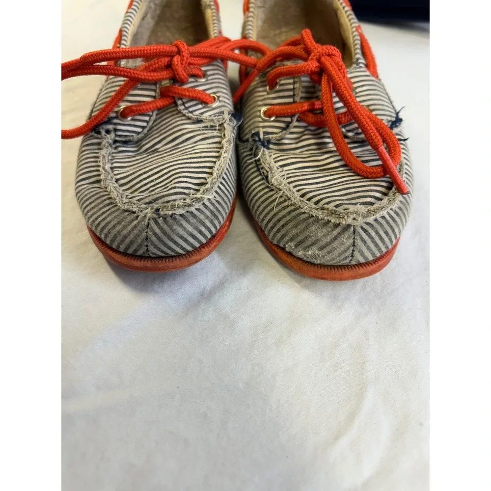 Vintage OshKosh B'gosh Toddler 9 Boat Shoes Blue White Striped Canvas PKANOV13
